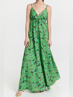 L'Agence Sachi‎ Drawstring Dress Maxi Length Green Butterfly Print Size L